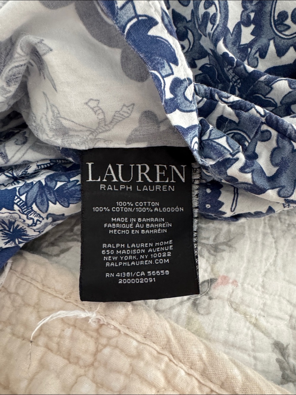 1 RALPH LAUREN TAMARIND PORCELAIN BIRD BLUE & WHITE PILLOW SHAM, STANDARD - Picture 2 of 3